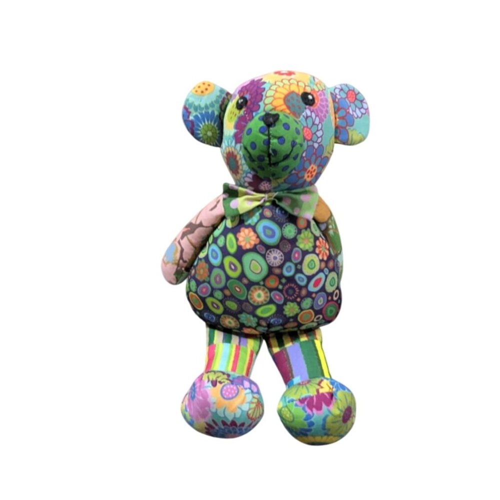 Teddy Bear plush Patchwork Colorful Fabric Handmade Stuffed Toy 12" groovy